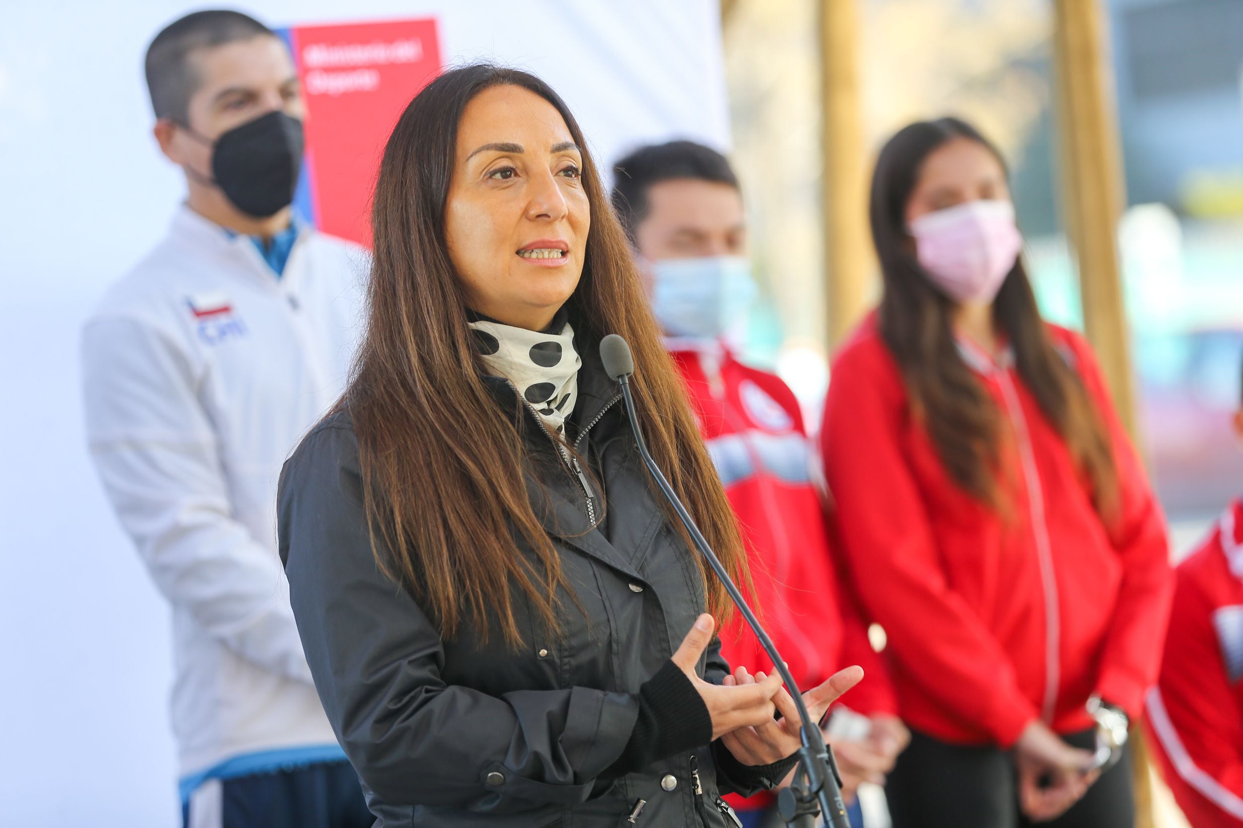 La ministra Cecilia Pérez, en la actividad con los deportistas para incentivar la vacunación