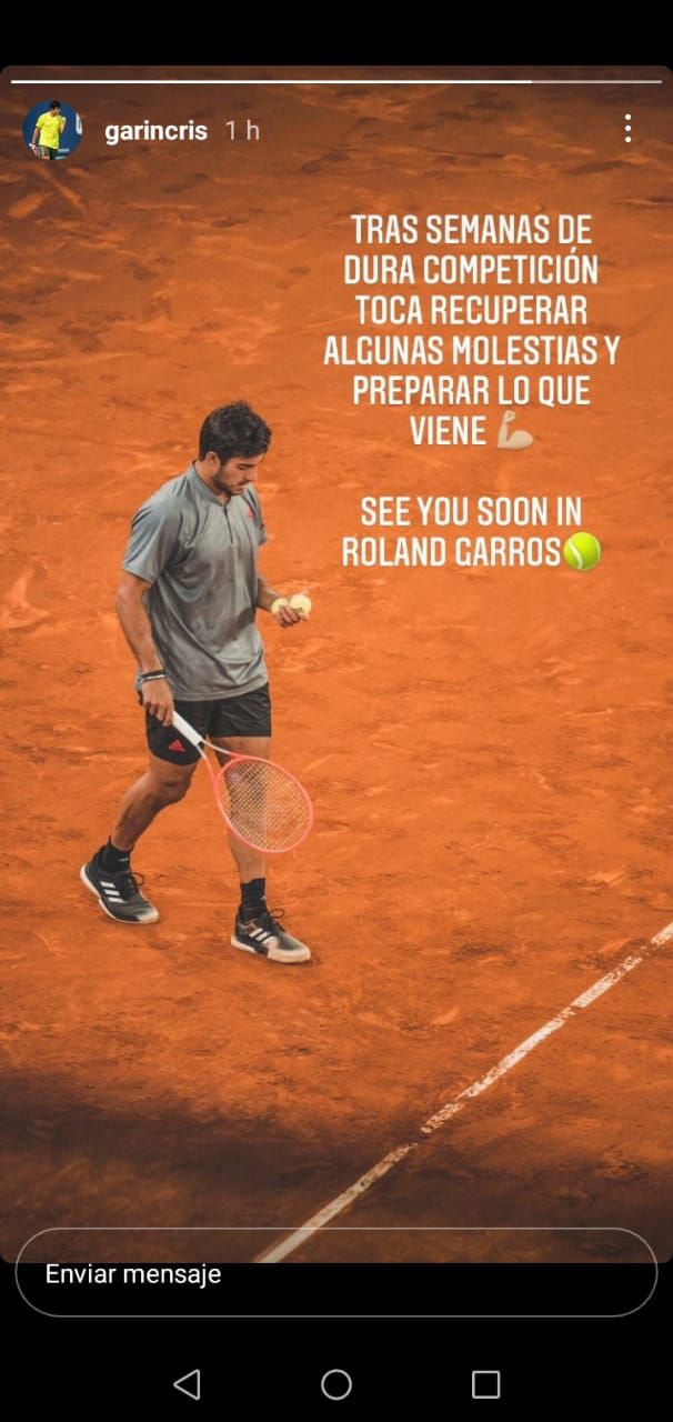 Christian Garin anunció que se bajaba del ATP de Ginebra para recuperar el físico pensando en Roland Garros.