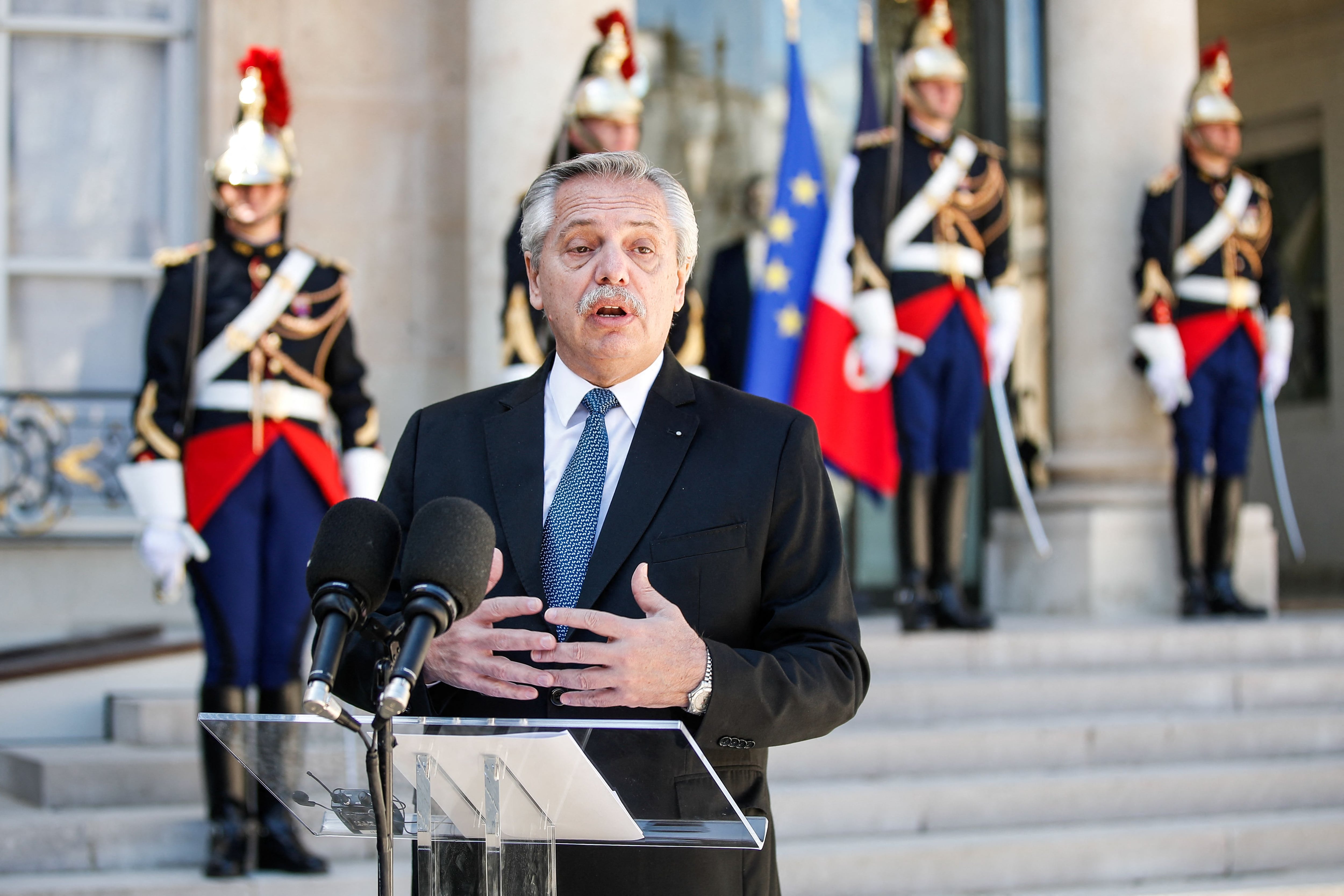 French President Macron receives Argentine's counterpart Alberto Fernandez in Paris