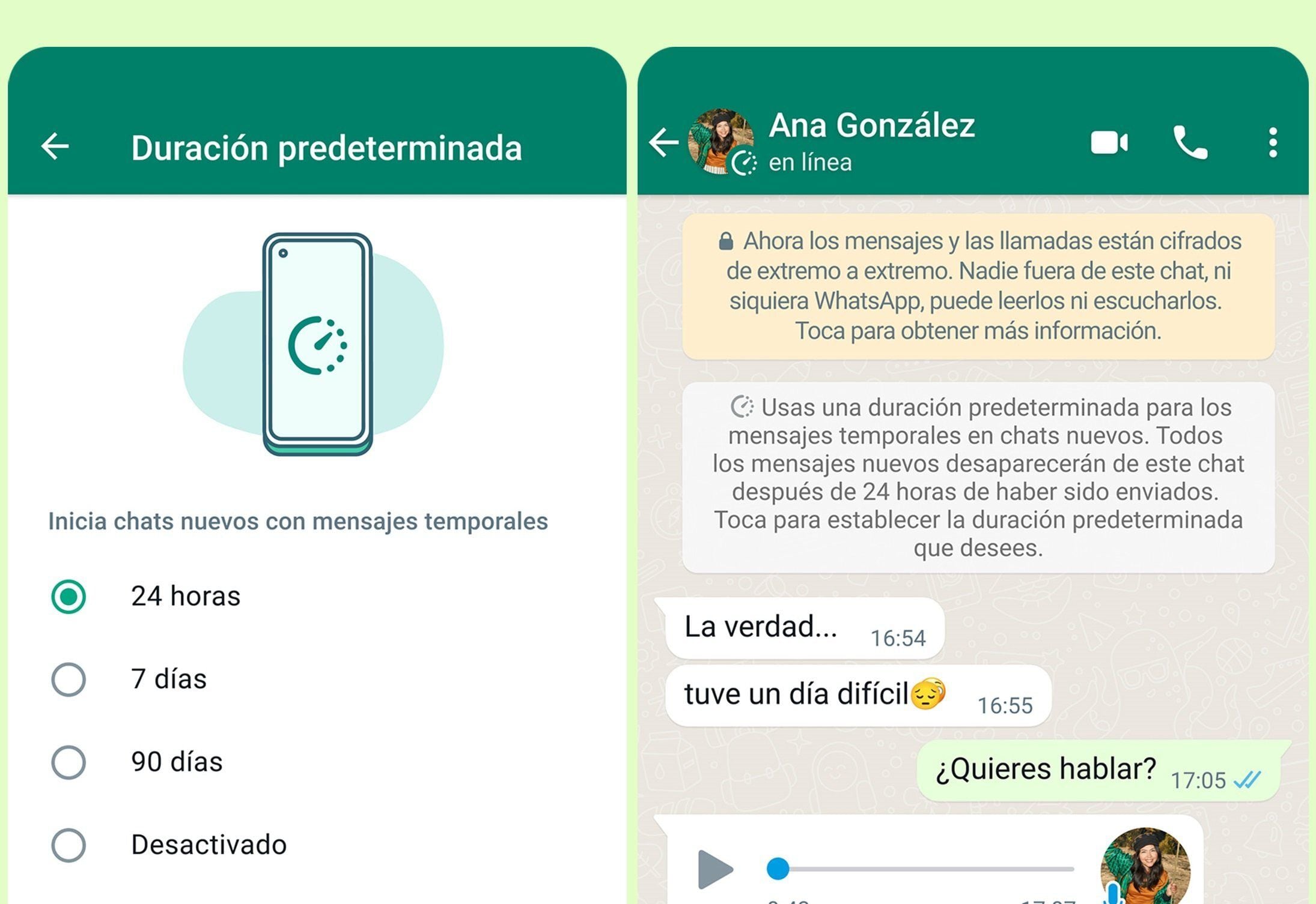 Portaltic.-WhatsApp ya permite activar los mensajes temporales de forma predeterminada en nuevos chats y elegir otras duraciones