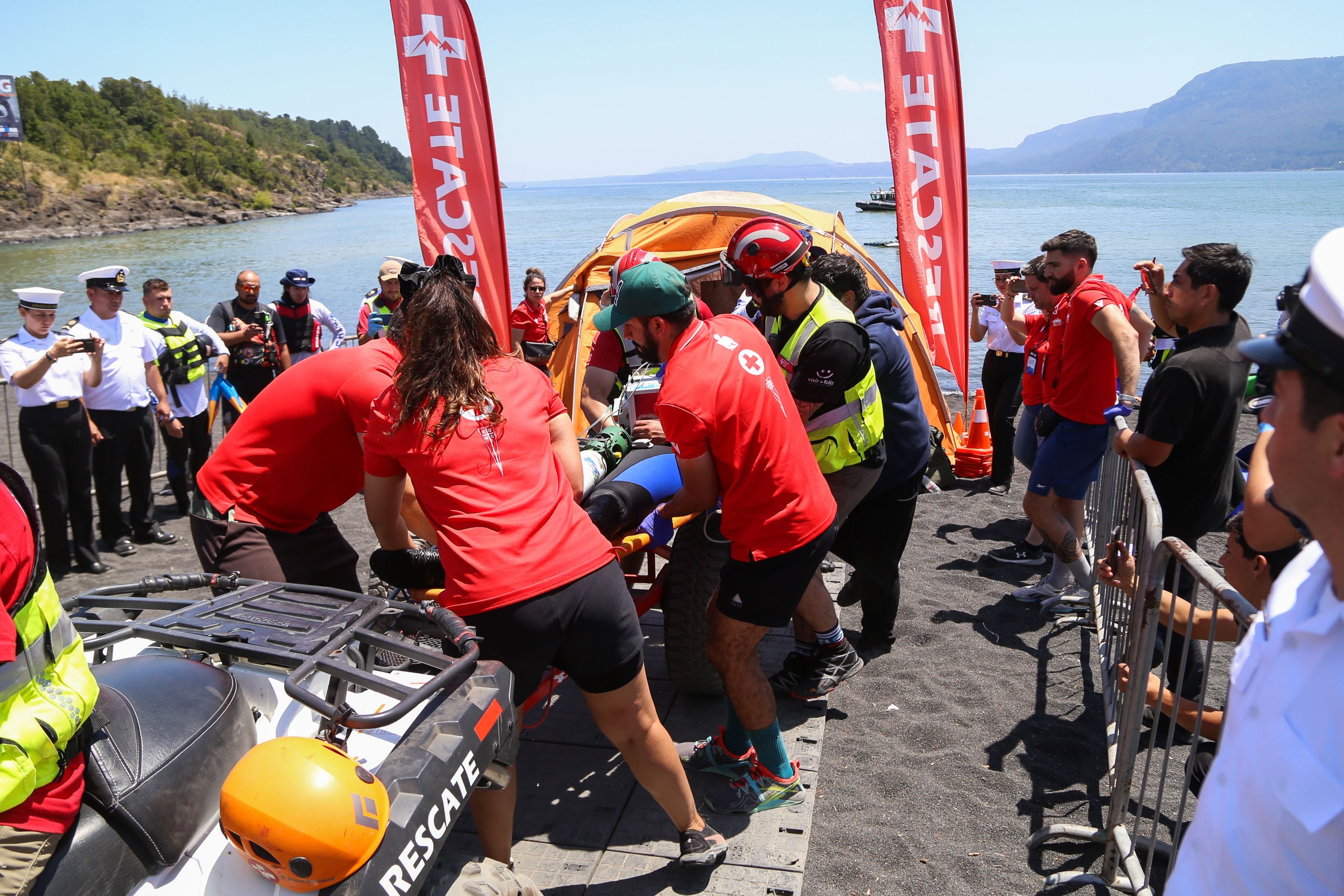 El simulacro de emergencia realizado en Pucón, de cara al Ironman 70.3 2023.