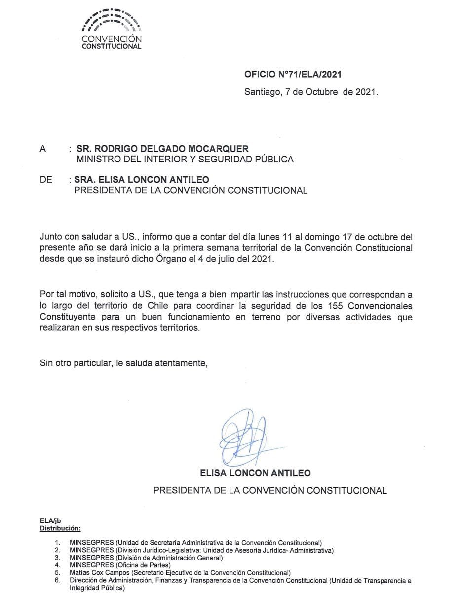 oficio Loncon pide seguridad trabajo territorial