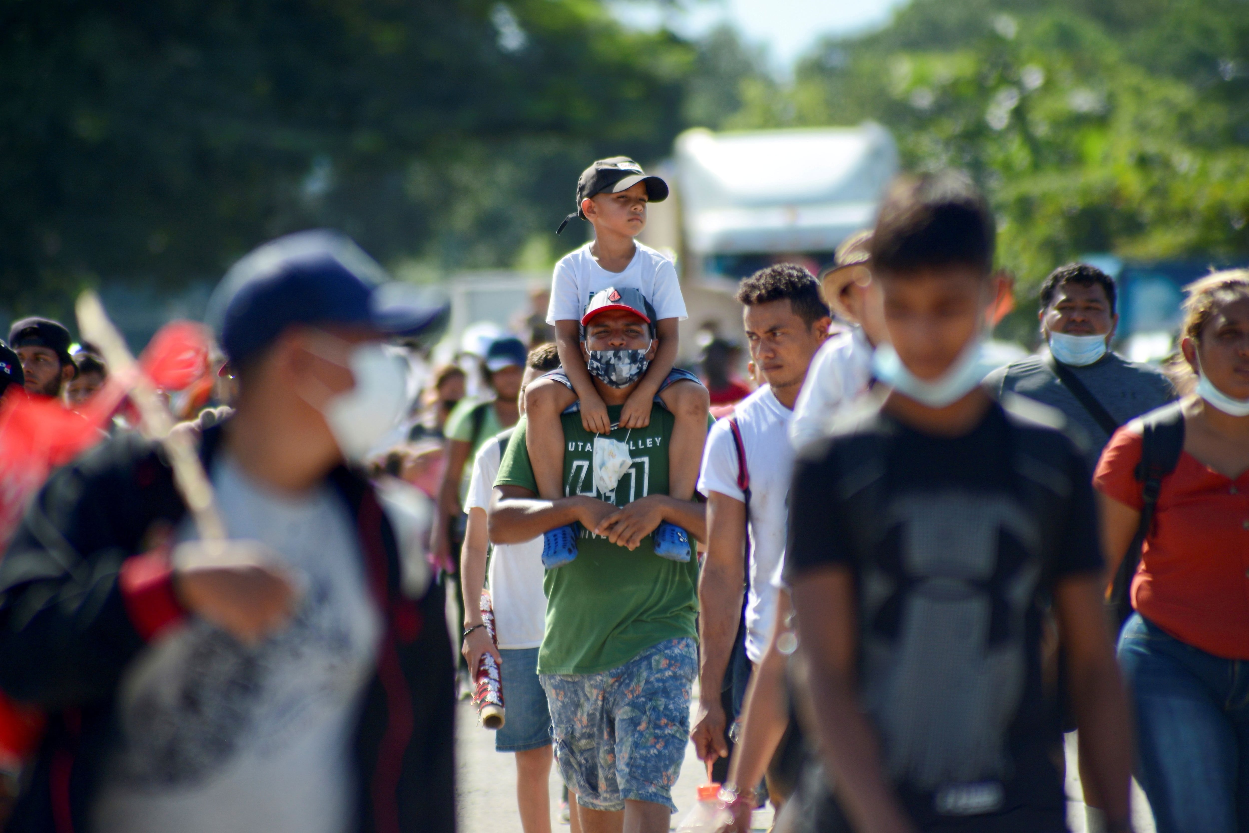 FILE PHOTO: Migrants take part in a caravan toward U.S., in Tapachula