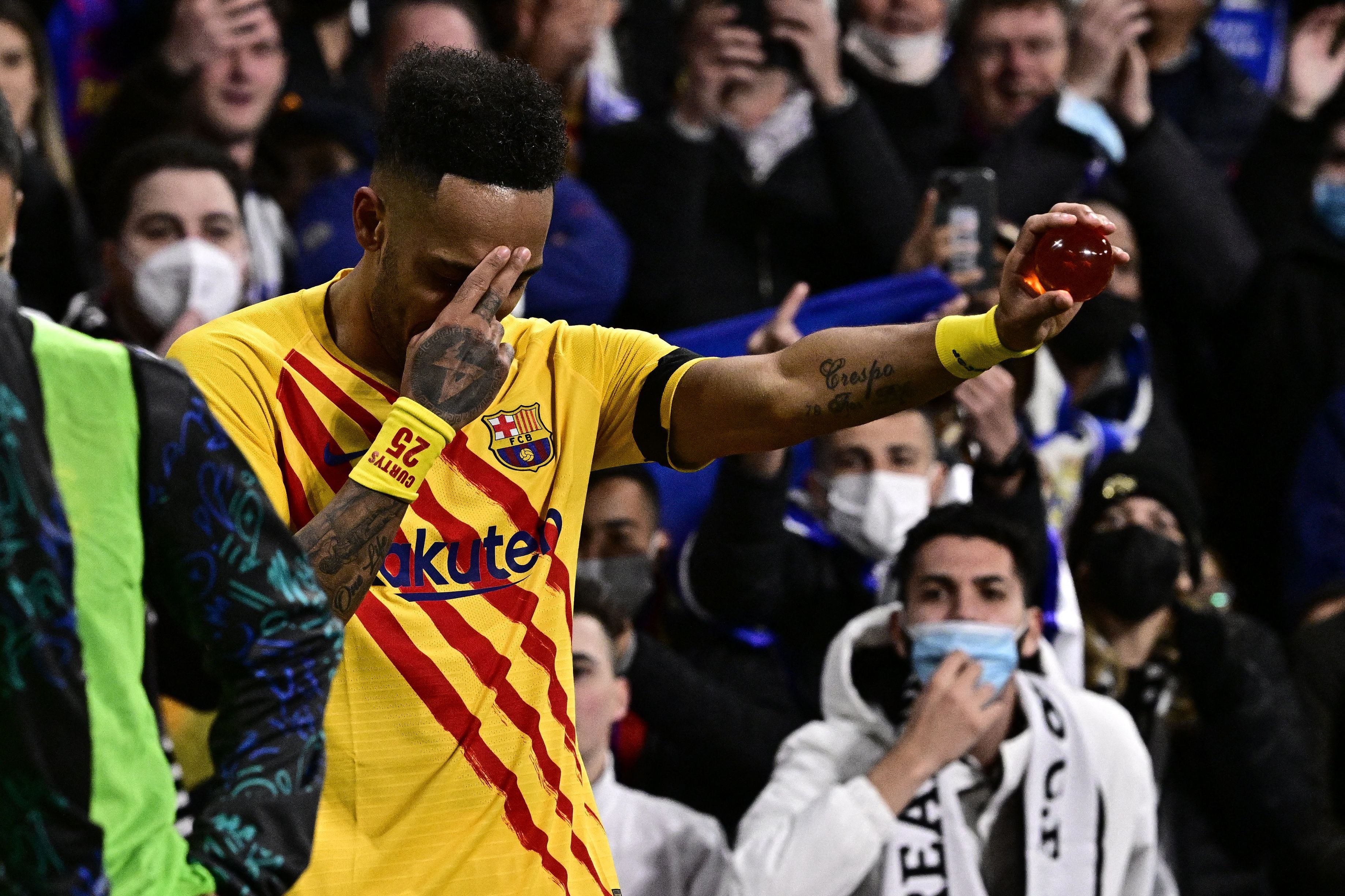 Aubameyang celebra el gol que le anotó al Real Madrid