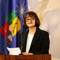 “No es la forma”: Rosa Devés critica lienzo contra Israel y su figura colgado en Casa Central de la Universidad de Chile 