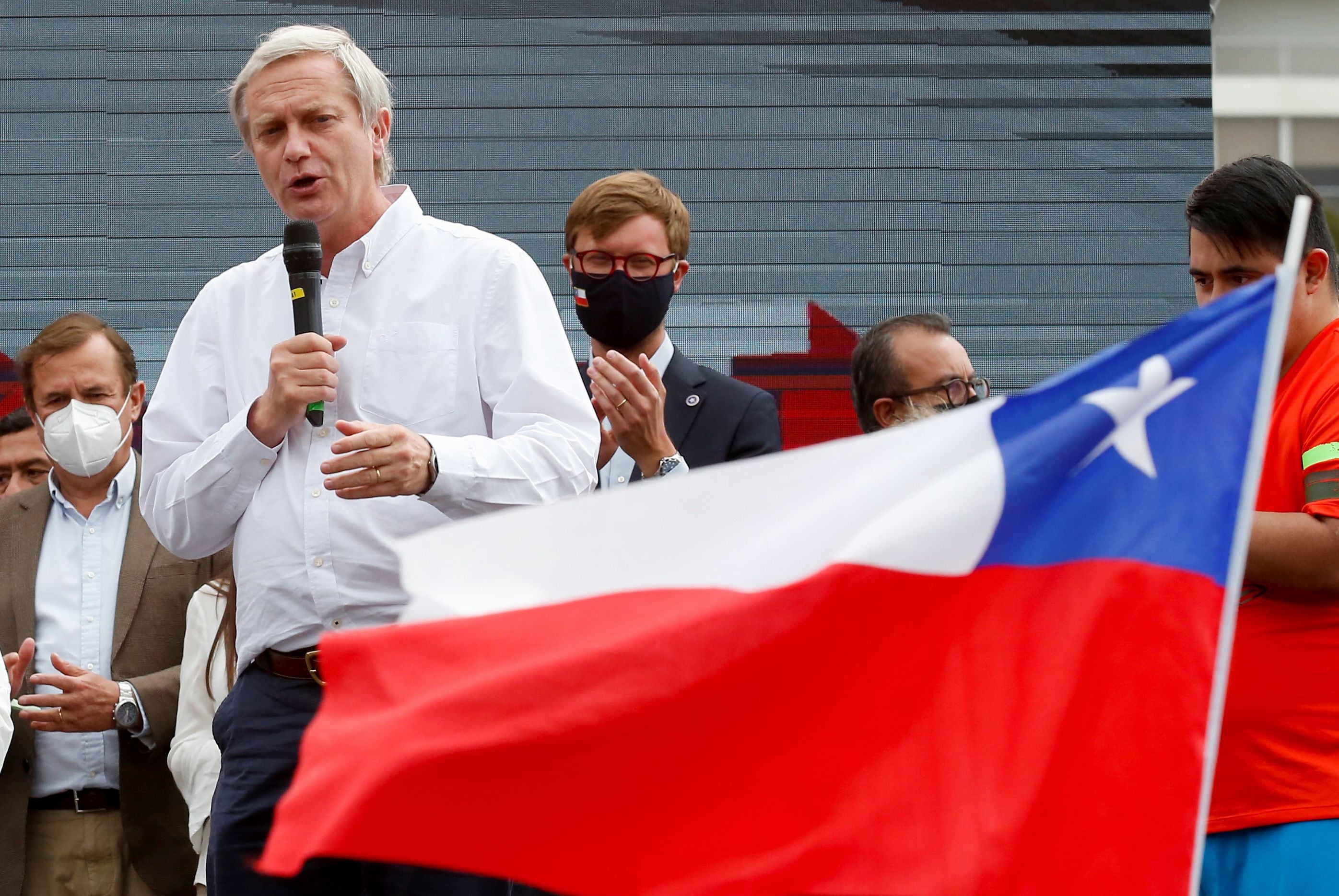 Chilean presidential candidate Jose Antonio Kast from the far-right Republican Party meets with his supporters during a campaign rally, ahead of the December 19 second round presidential elections, in Vina del Mar